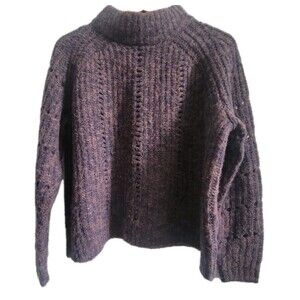 Madewell Pointelle Mockneck Pullover Chunky Sweater Boxy Wool Blend Knit Size M